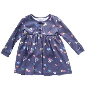 Hanna Andersson Long Sleeve Play Dress 100 Cm US 4 Blue Knit Floral Flowers